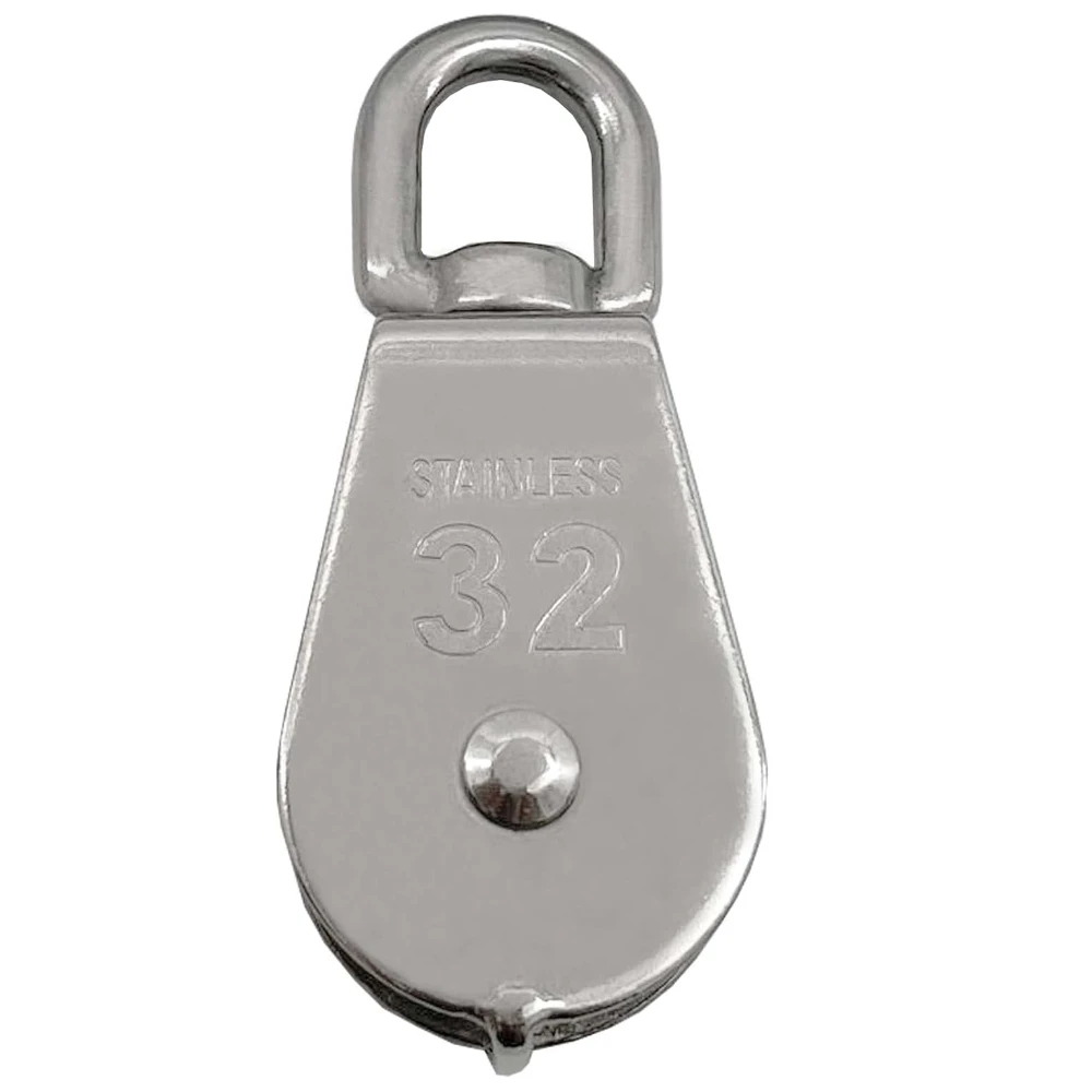 Aciemoke 2Pcs M32 Single Pulley Block 304 Stainless Steel Wire Rope Hanging Wire Towing Wheel Loading 551Ibs