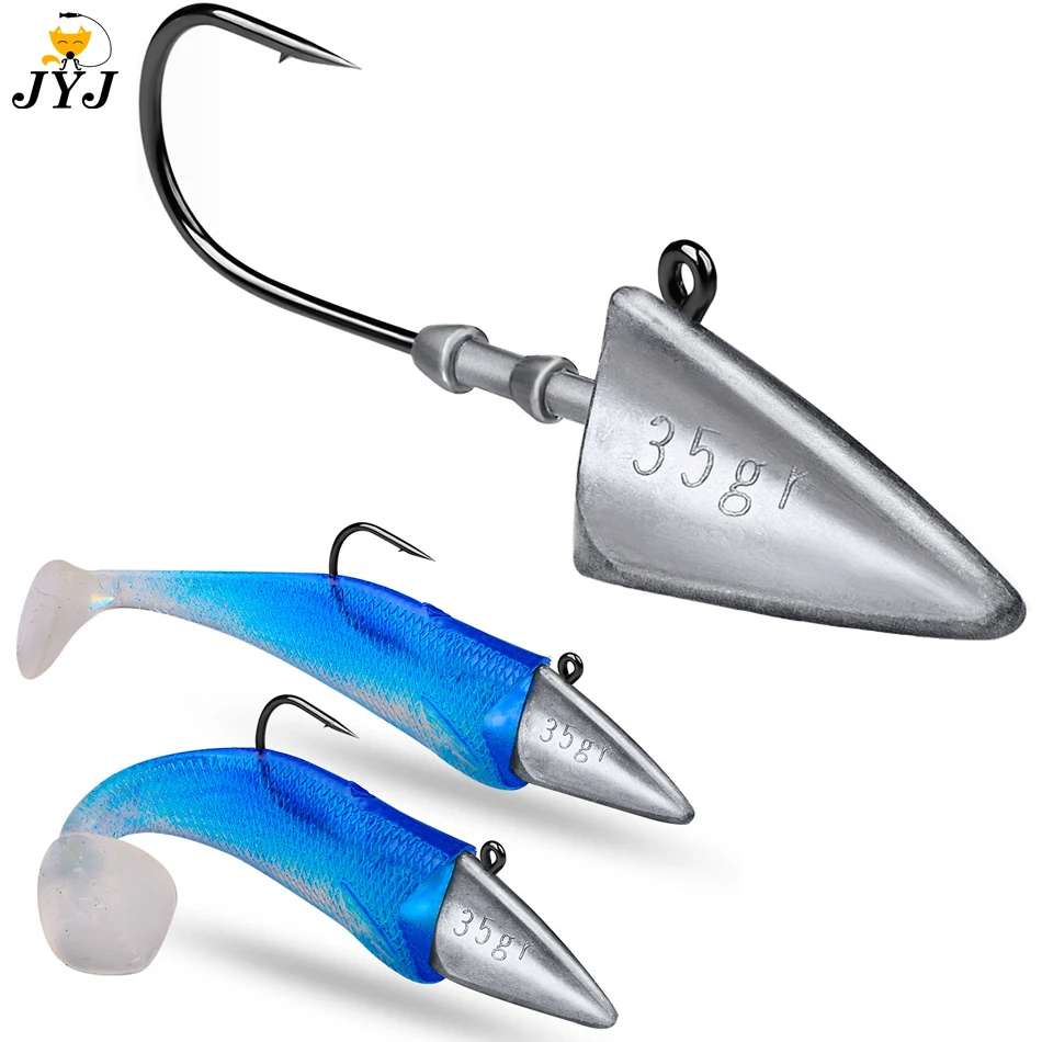 JYJ Triangle Head Hooks 7g 10g 15g 21g 28g 35g Ship type fishing hook soft worm jig Lure Hook Jig Head Fishing Tackle Hooks