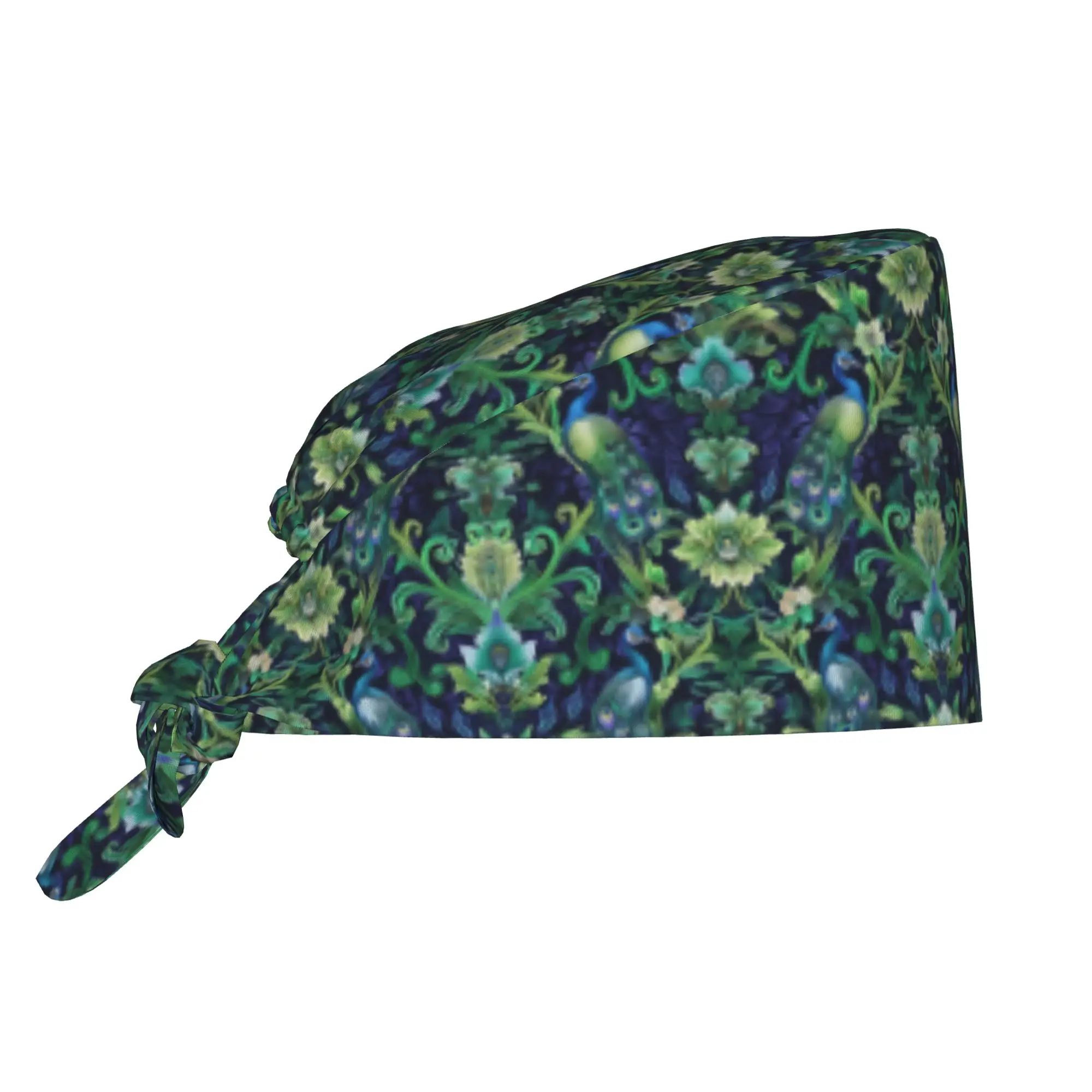 Peacock Bird Floral Flowers Blue Green Working Cap Surgical Hats Men Women Animal  Operating Room Cap Nursing Cap Lab Works Hat