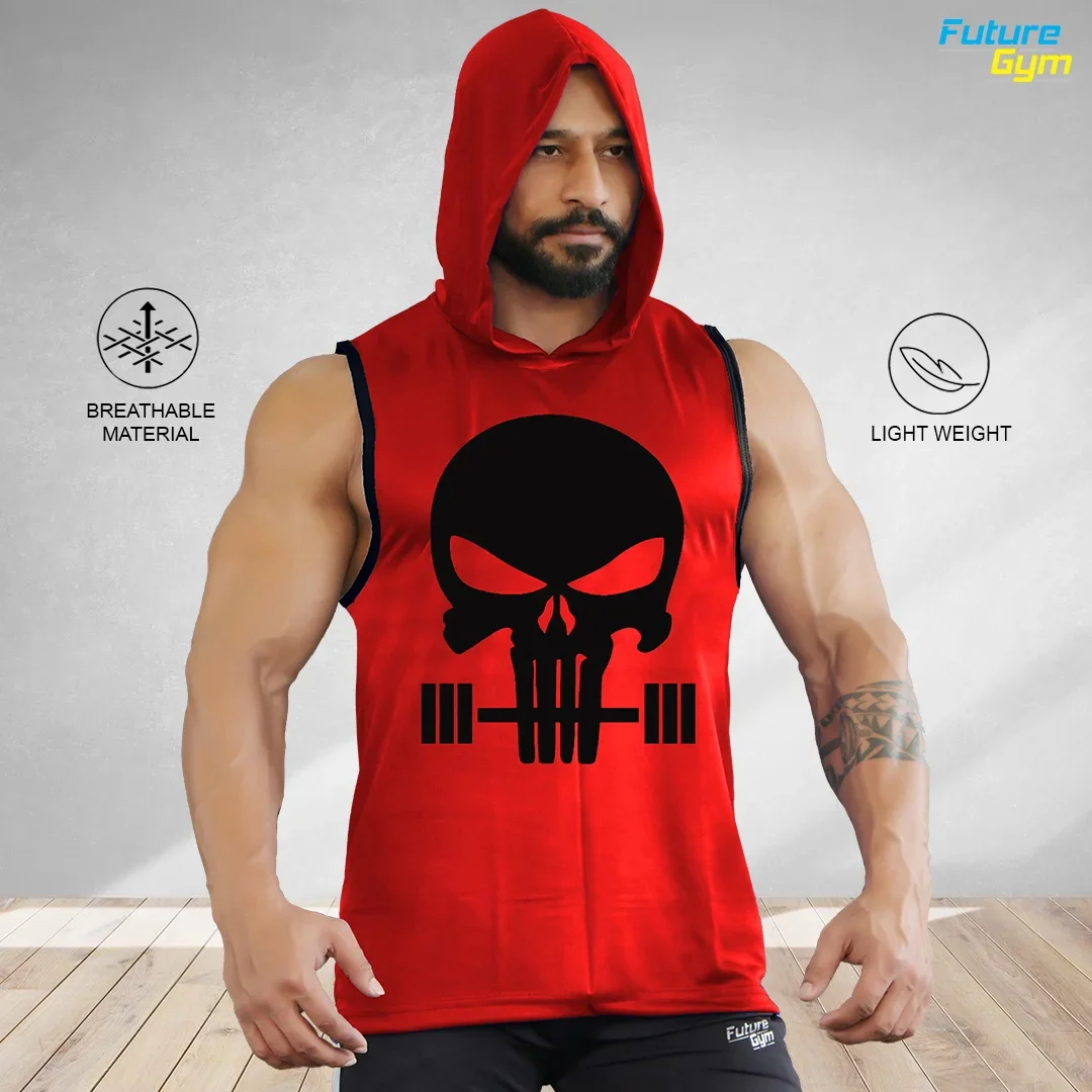 Solid Color Printed Sleeveless Quick Drying T-Shirt Outdoor Breathable Hooded Vest Men's Casual Fitness Suit G80