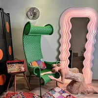 Designer Wave Full Body Mirror Light Luxury Decorative Mirrors with Light Nordic Home Decoration Bedroom Dressing Floor Mirror L