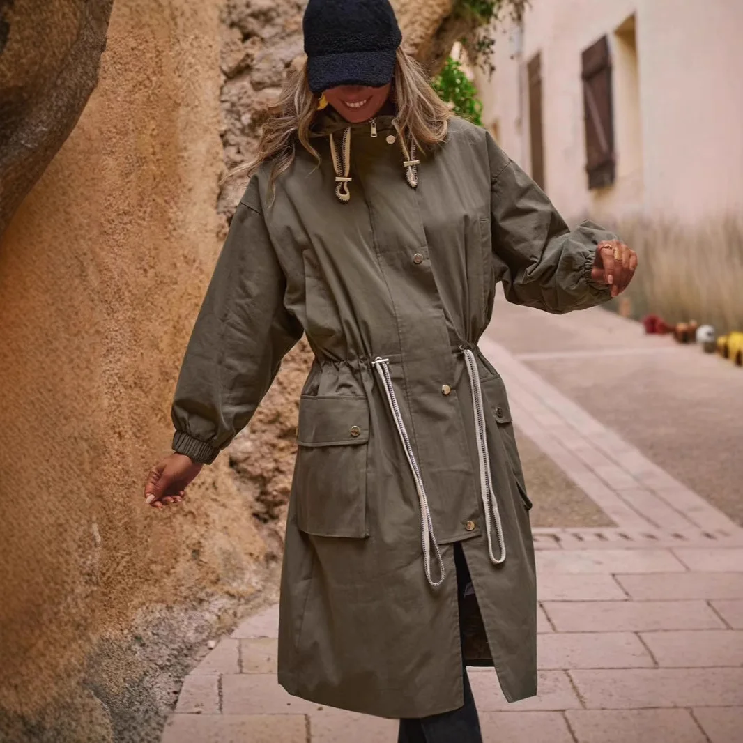 Women Windbreaker Jacket Casual Loose Button Pockets Hooded Quick Dry Windproof Waterproof Clothes For Outdoor Hiking Camping
