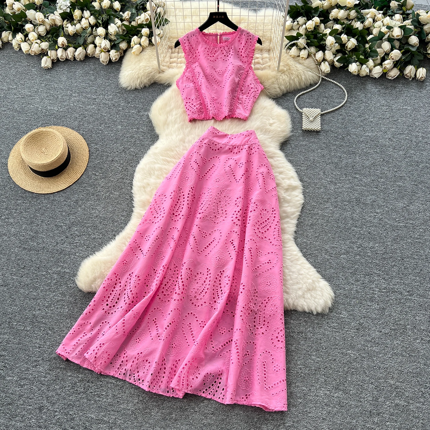 

Sexy hollow out Embroidered Vintage Evening Party Club Women Chic Summer fairycore bohemian dress Two Piece Set