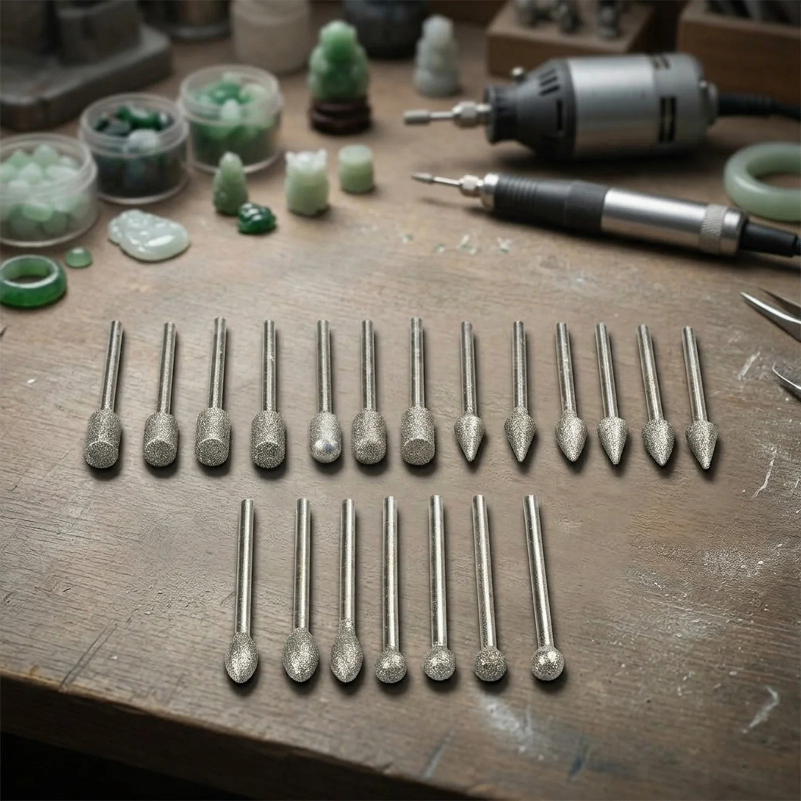 20pcs Diamond Grinding Burrs with 3mm Shank for Use in Rotary Tools Designed for Carving Polishing Engraving and Grinding