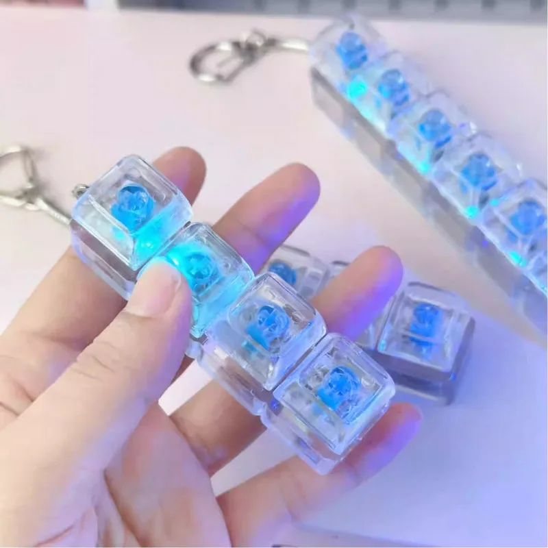 4 Keys Luminous Keyboard Keychain Toy Gift Stress Relief Fidget LED Keyboard Decompression Backpack Keyring Pendant Key Chains