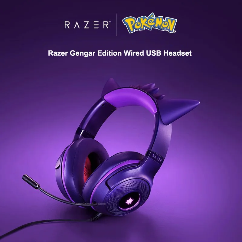 Razer Pokemon Gengar Edition RGB Wired USB Gaming Headset - TriForce 40mm Drivers - HyperClear Cardioid Mic - 7.1 Surround Sound