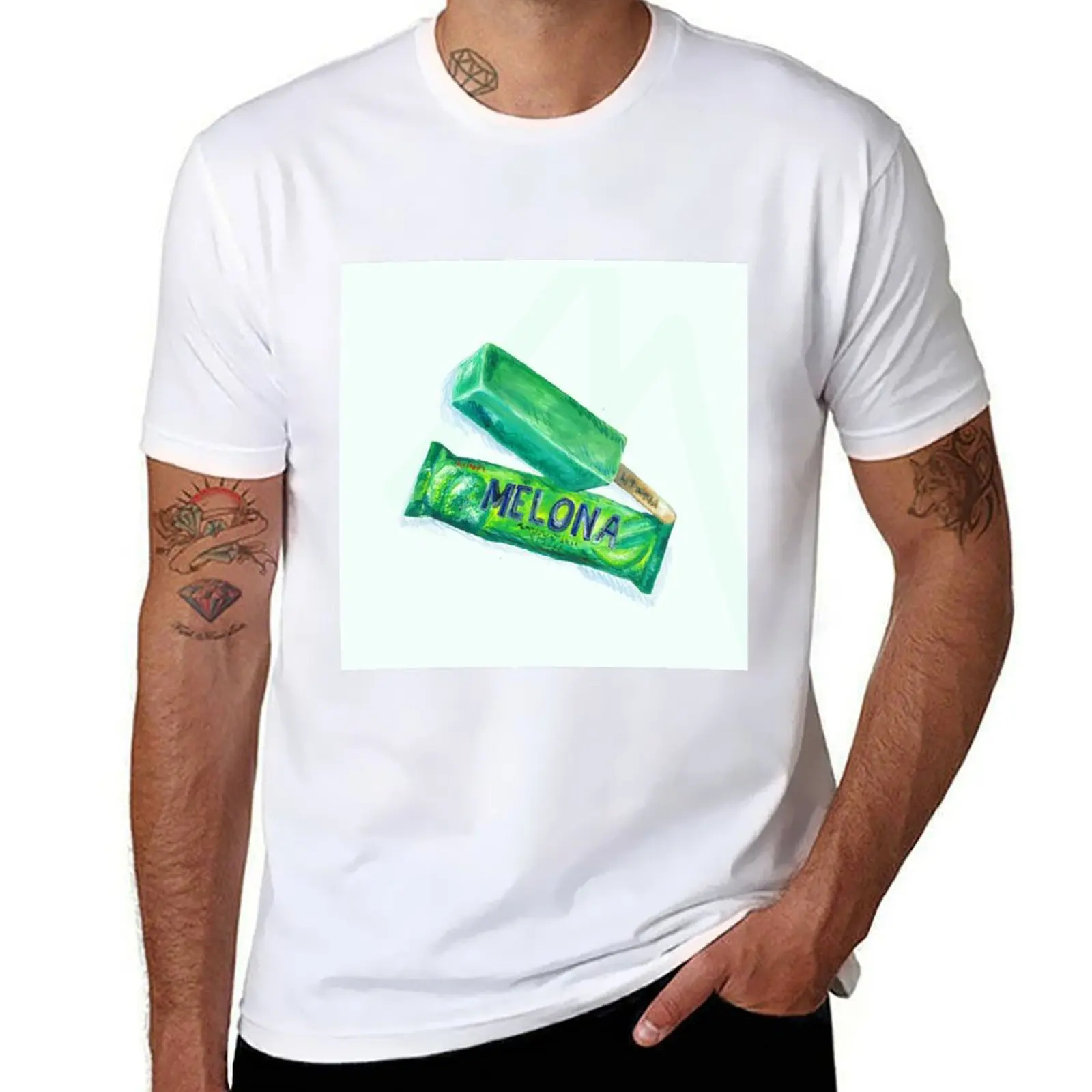 Camiseta de hombre con gráfico de algodón Melona Ice, camisetas pesadas, camiseta divertida de humor, camisas oscuras de crema para hombre
