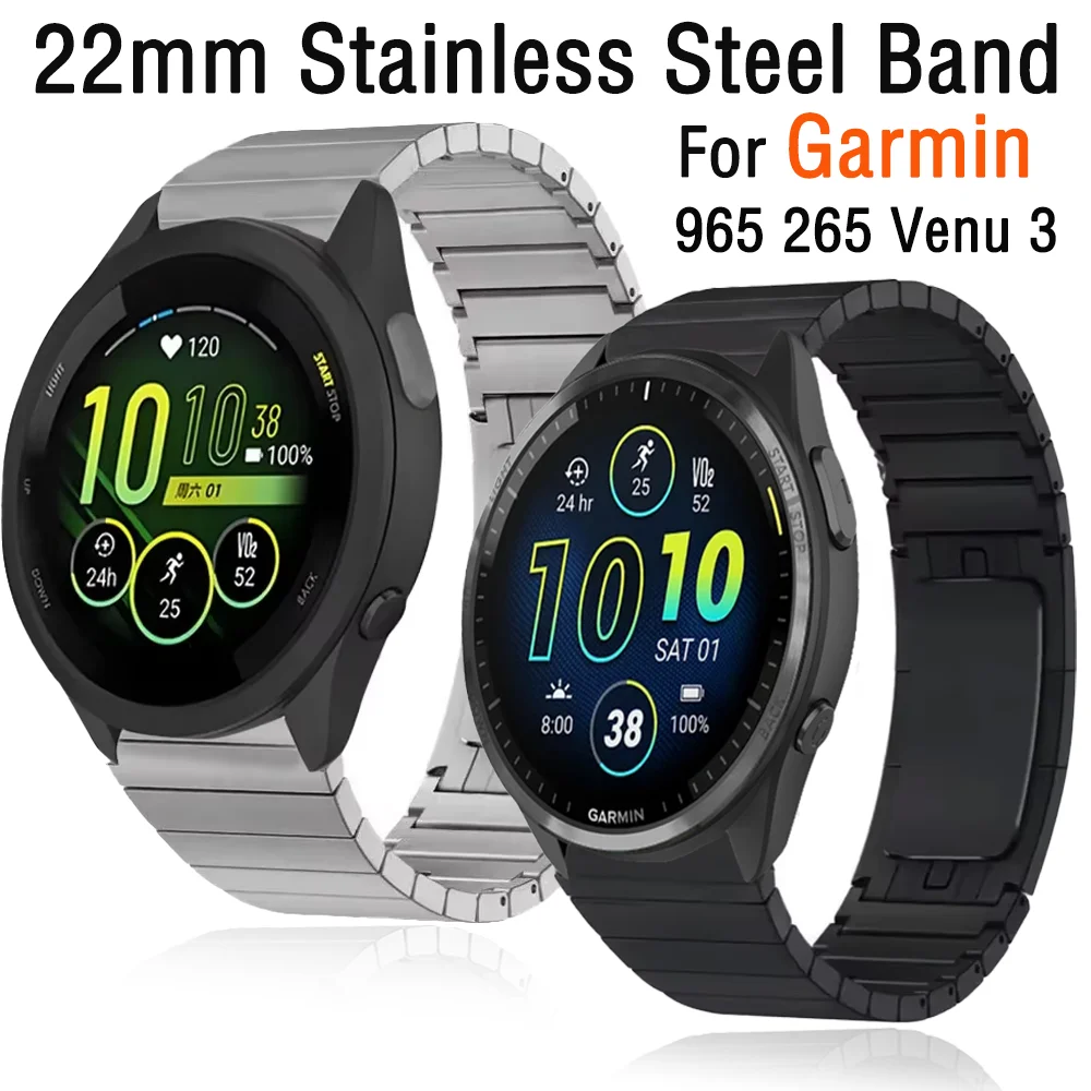 

22mm Stainless Steel Band for Garmin Foreruner 965 955 265 265 Music Metal Comfortable Watchband Garmin Venu 3/2 Bracelet Correa