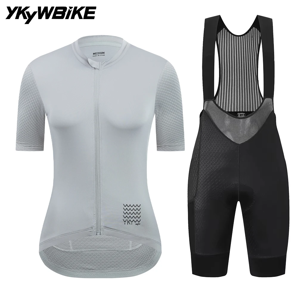 Image of YKYWBIKE Frauen Radfahren Kleidung Sommer Fahrrad Sets Kurzarm Jersey Trägerhose Rennrad Anzug Pro Team Radfahren Kleidung