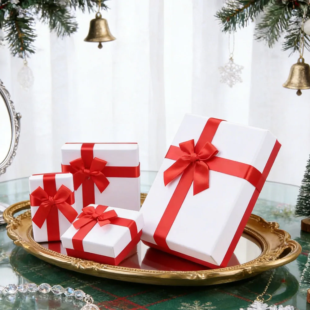 

24pcs/Lot Red Silk Jewelry Ring Earrings Necklace Organizer Box with Red Bowknot Wedding Traval Business Portable Boxes