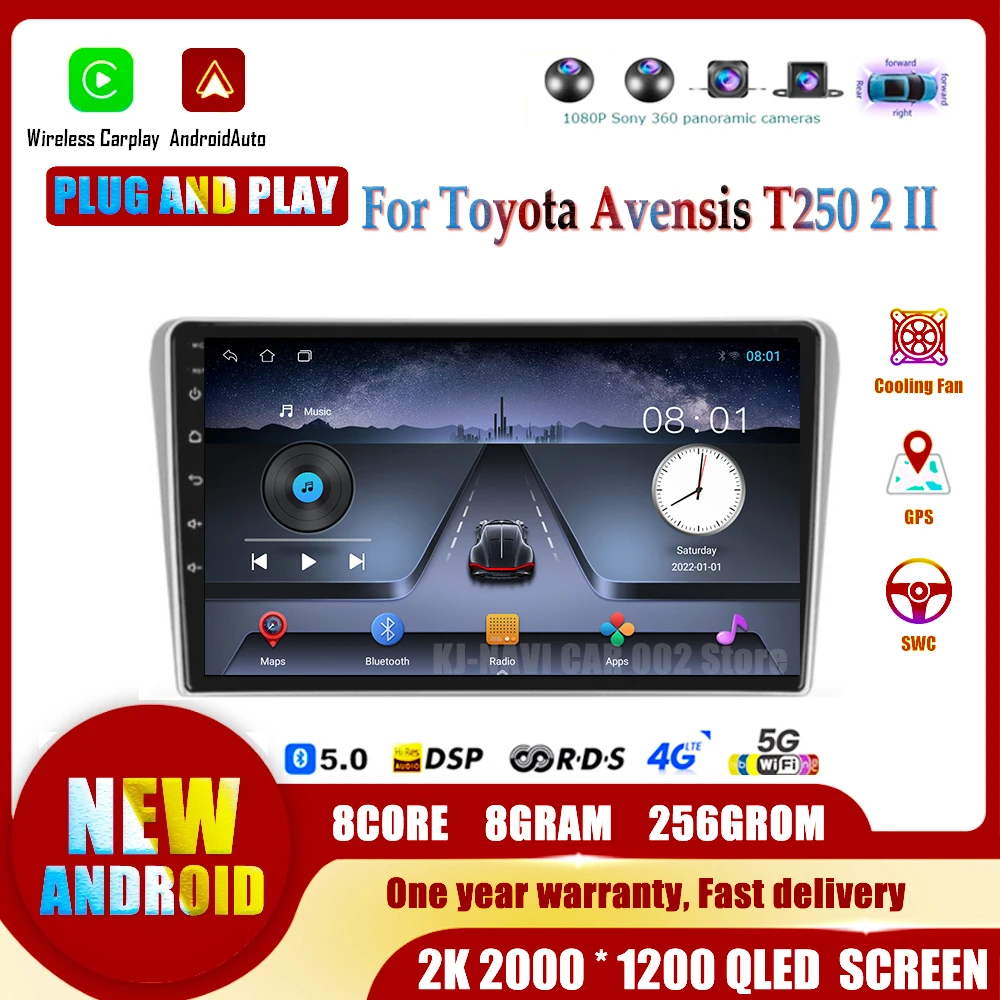 

Android 14 Auto for Toyota Avensis T250 2 II 2003-2009 Carplay Bluetooth Central Multimedia Player Intelligent System Car Radio