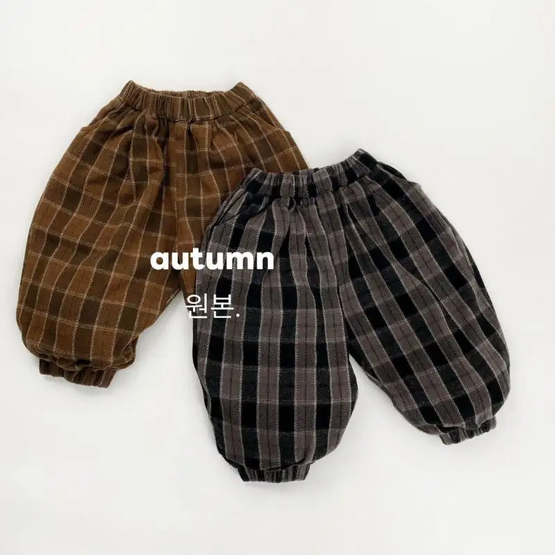 

2025 Autumn New Children Casual Pants Boys Girls Plaid Harem Pants Kids Vintage Loose Trousers Cute Baby Cotton Clothes