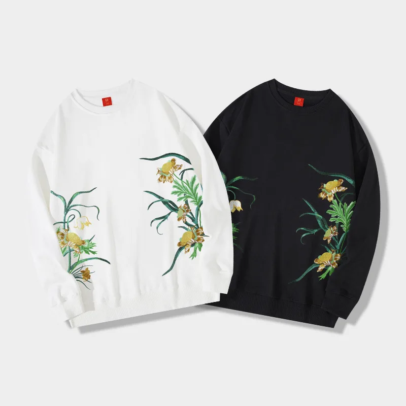 

Flower Embroidery Design Pullovers Sweatshirt For Men Loose Fit Autumn Quality Cotton Tassels Oversized Casual Luxury Pull Homme