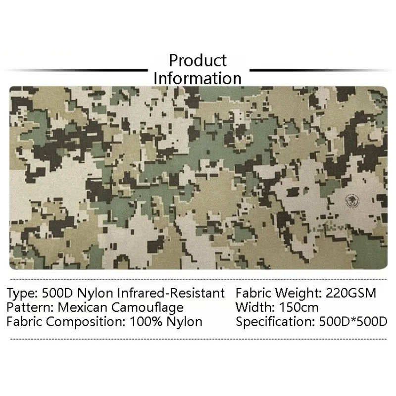 

Мексиканский камуфляж шириной 1,5 м, нейлоновая водонепроницаемая антиинфракрасная ткань 500D для DIY тканевого тактического жилета, одежды