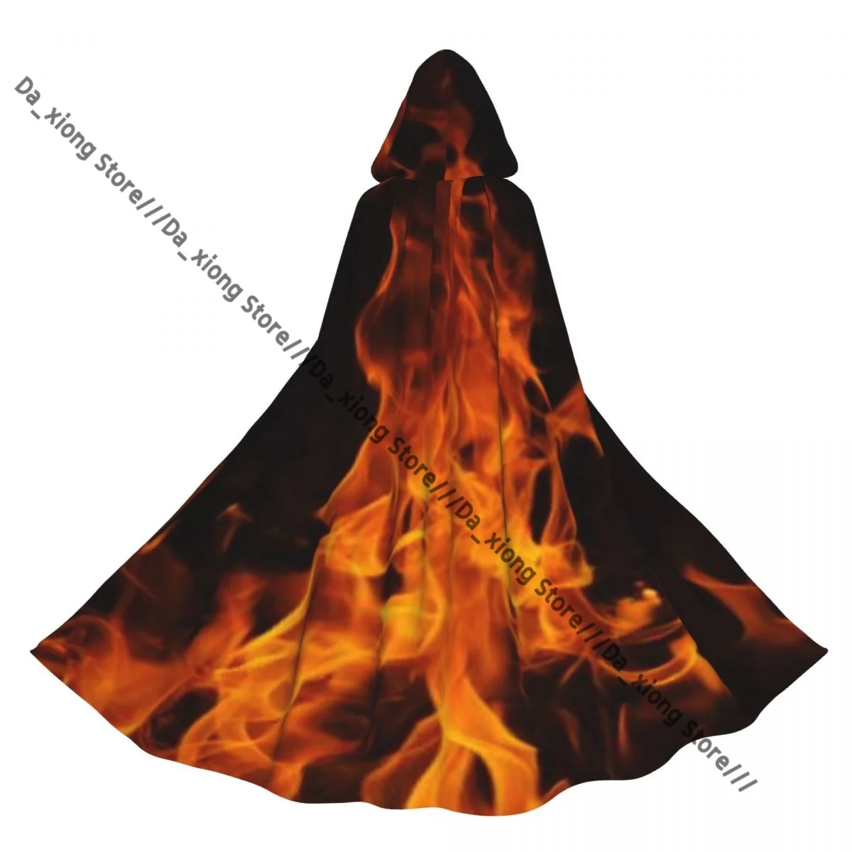 Unisex Halloween Cloak Fire Flames Background Cape Hooded Medieval Costume Witch Wicca Vampire