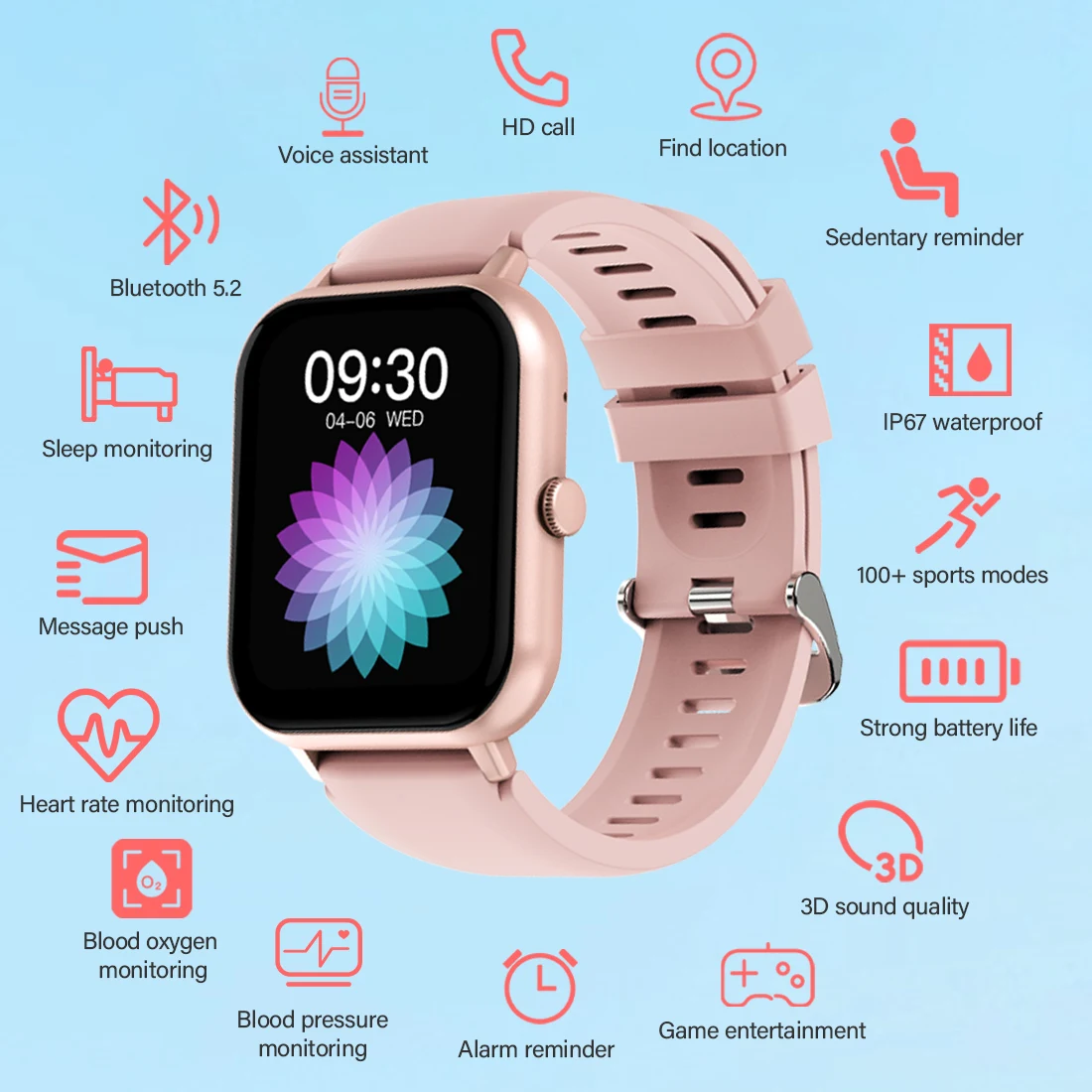 

The new smart watch, heart rate and blood pressure detection tracker, Bluetooth call smart watch, suitable for Xiaomi Huawei IOS