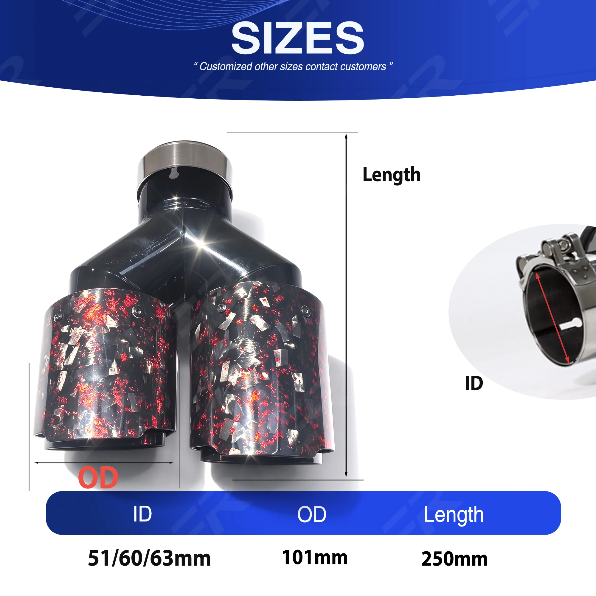 Upgrade Y Shape Double Outlet 101mm Red Carbon Fiber For Modified Accessories Exhaust Tip Car Decoration Muffler Nozzle Pipe