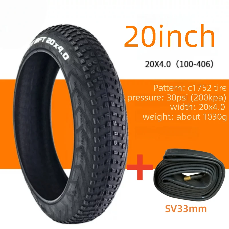 CST Fat Tire 20x4.0 20 Zoll Elektro-Fatbike Reifen Schlauch für Schneemobile, Fahrräder, ATVs, rutschfest, Winter