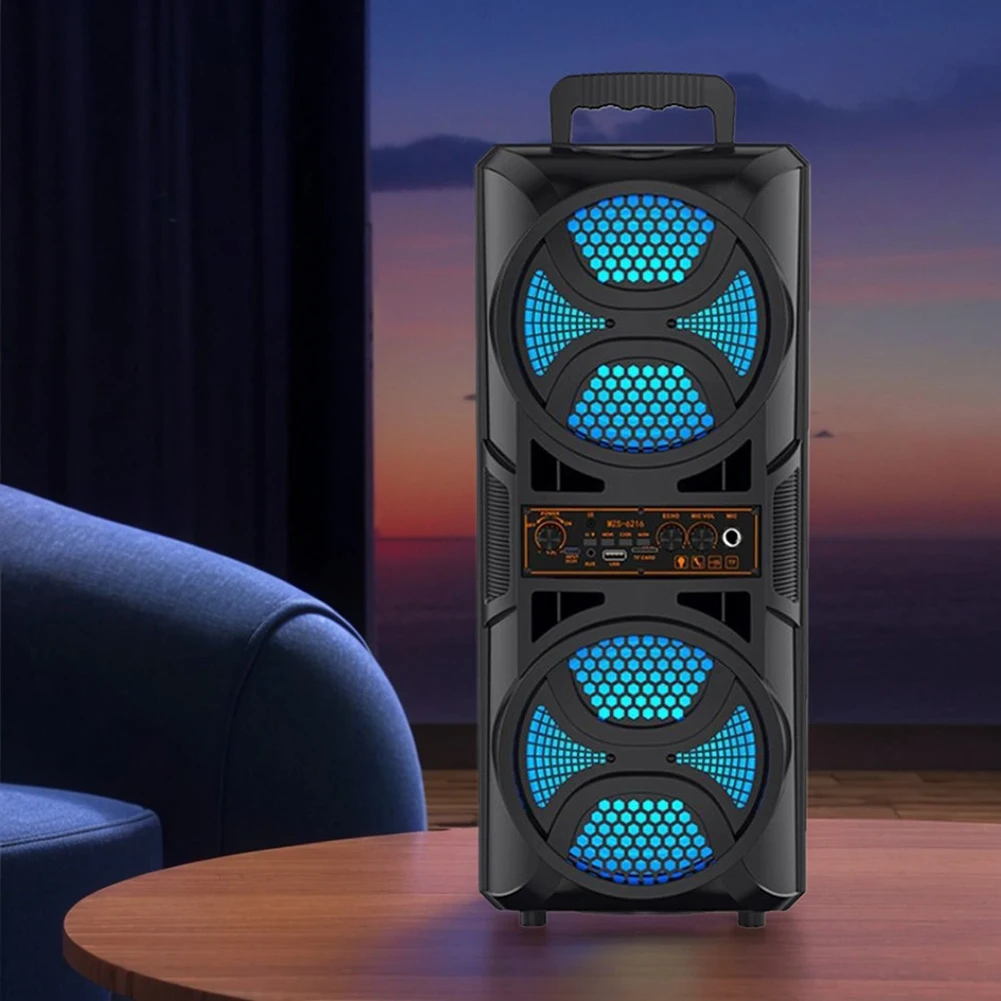 Caixa de Som Portátil BT com Duplo Subwoofer, Graves Profundos, Luzes, Alto-falante Estéreo Sem Fio, Boombox Potente para Casa, Festas e Viagens