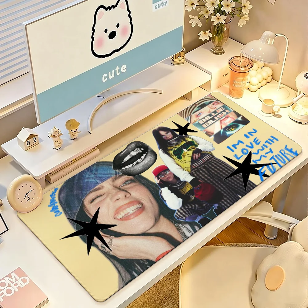 Singer B-Billie E-Eilish Mouse Pad Large Non-Slip Waterproof Mat Stitched Edge Keyboard Pad for Gaming Daily Office