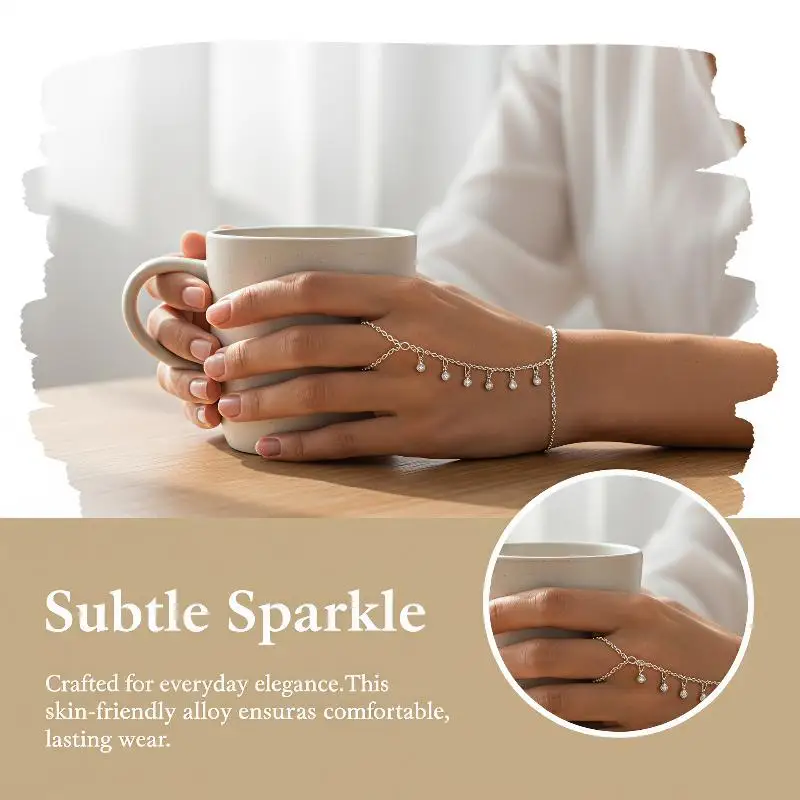 Fashion Shiny Zircon Teardrop Connected Finger Ring Bracelets For Women Crystal Tassel Link Chain Bracelet Party Jewelry