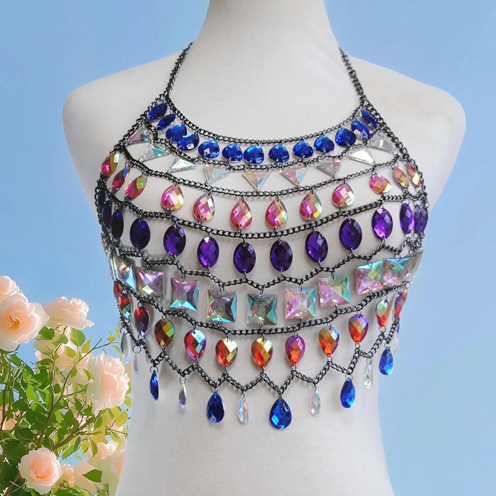 Rhinestones Bra Chain Body Chain Top Bikini for Women and Girls for Carnivals