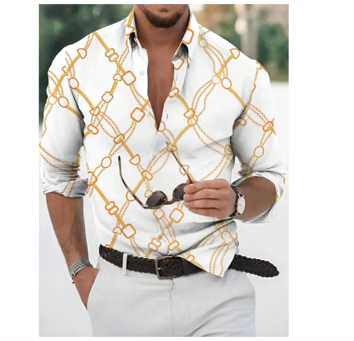 Summer men's shirt new light colored floral pattern 3D printed lapel button shirt street casual high-quality long sleeved top