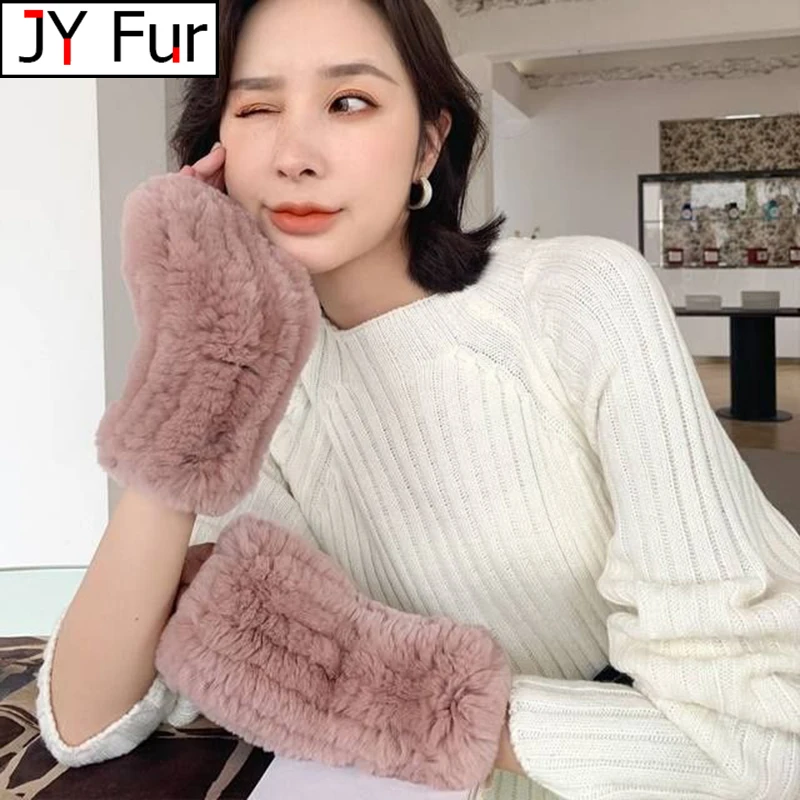 

Hot Sale Winter Real Fur Golve Women Outdoor Warm 100% Real Rex Rabbit Fur Gloves Knit Thick Natural Soft Rex Rabbit Fur Mittens