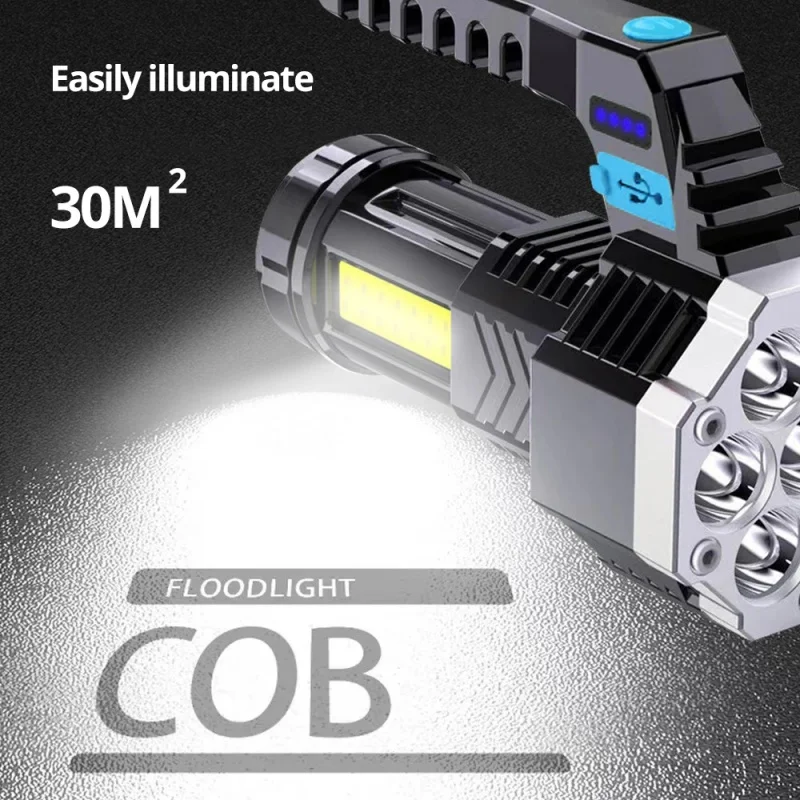 High Power Rechargeable Led Flashlights 7 LED Camping Torch With Cob Side Light Lightweight Outdoor Lighting ABS Material