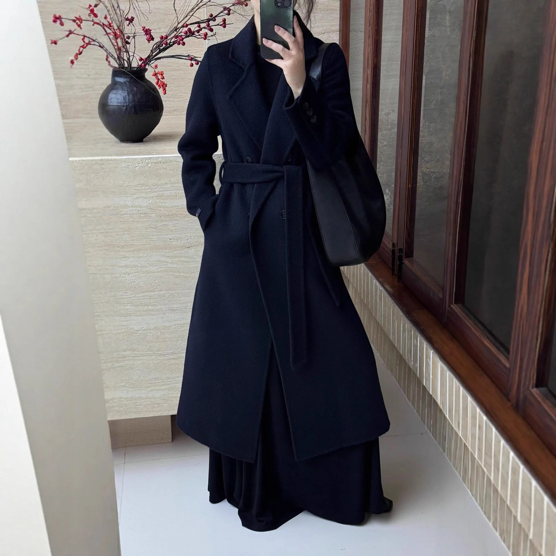 

Spring Warm Elegant Commute Elegant Double-Faced Woolen Coat Outerwear Long Length Trench Coat Women's Mid-Length Blends