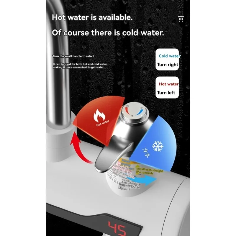 ABVI-Keran Dapur Kamar Mandi yang Dapat Diputar dengan Pemanas, Layar Digital, Air Panas Instan untuk Rumah Tangga, Saluran Masuk Air Samping, Steker EU