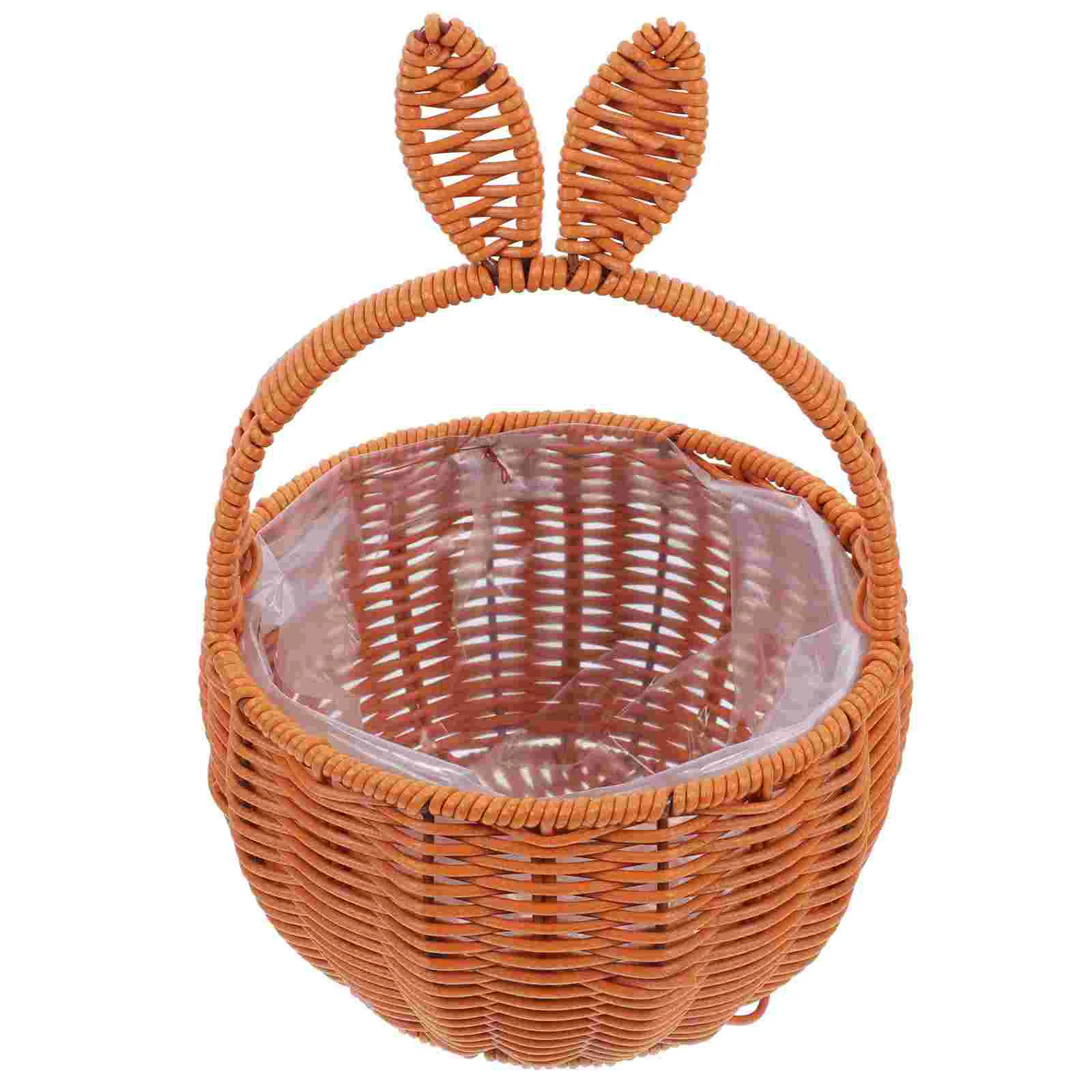 

Green Plants Rabbit Ears Basket Baby Willow Flower Girl Plastic Lid Woven Storage