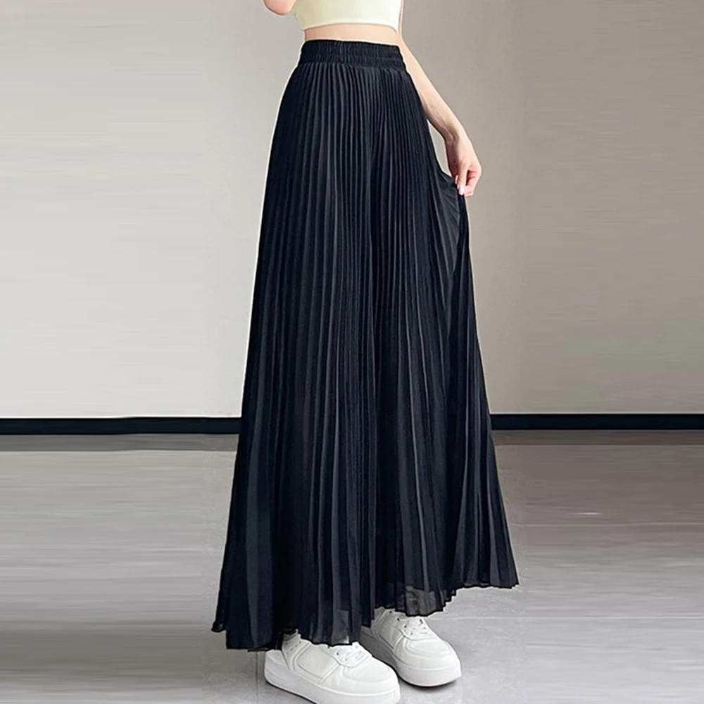 Chiffon pleated wide-leg pants women's 2025 summer new loose and thin casual pants drape pleated trouser skirt