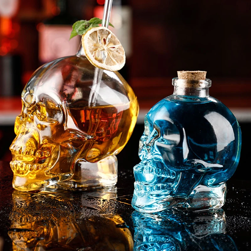 Creative Skull Head Wine Bottle Transparent Whiskey Glass Wine Cup  Cocktail Glasses for Party Bar Restaurant Wedding Drinkware