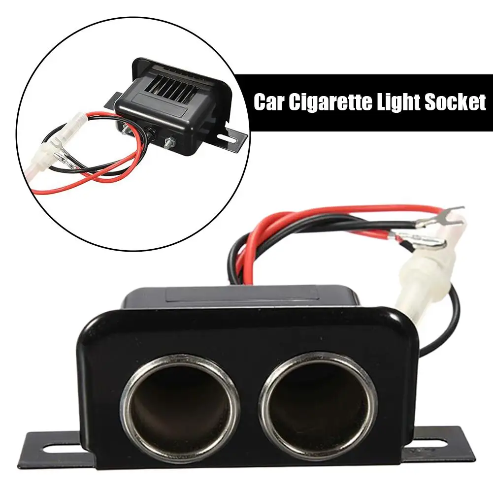 12V Dual Hole Car Cigarette Lighter Socket | Built-in 10A Fuse | Waterproof & Dustproof | Iron Shell for Vehicle Modification