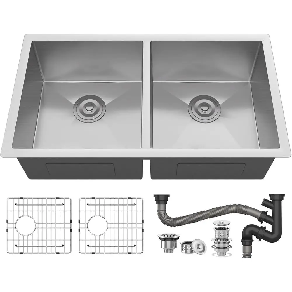 

Кухонная мойка 33x19x10 дюймов, встраиваемая, из нержавеющей стали 304, с двумя чашами 50/50, с аксессуарами или рабочей станцией, для подготовки продуктов