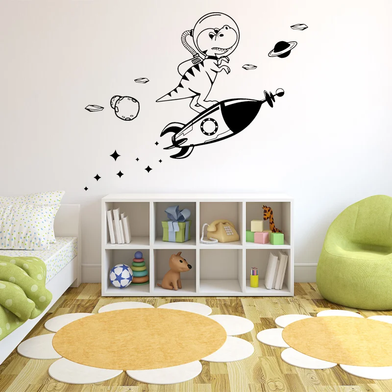 

Dinosaurs in Outer Space Wall Decal-Dinosaur on Rocket Planets Stars Meteorite Vinyl Sticker-Dinosaur Rocket Nursery Decal A729