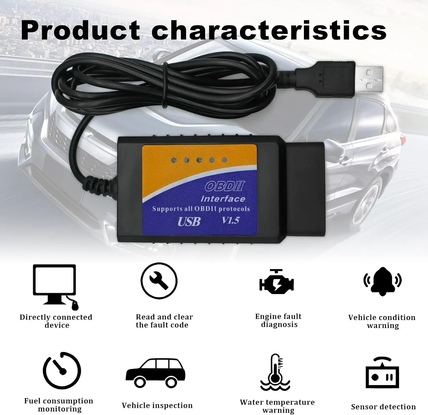 ELM327 USB V1.5 Automotive Diagnostic Cable with Chip ELM327 Cable Connector Interface OBD2 CAN-BUS Auto Diagnostic Scan Tool