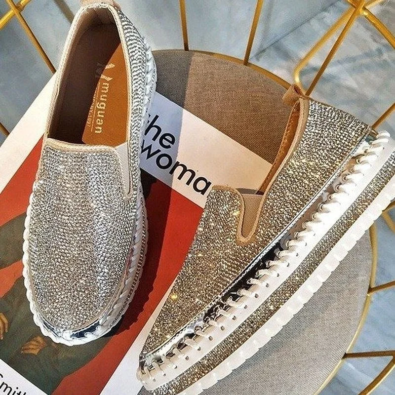 Tênis plataforma redonda casual com cristais