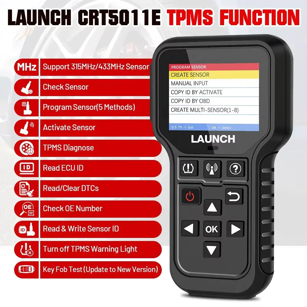 LAUNCH X431 CRT5011E TPMS Diagnostic Tool Tire Pressure 315MHz 433MHz Activation Sensor OBD Automatic Stationary Relearn Program