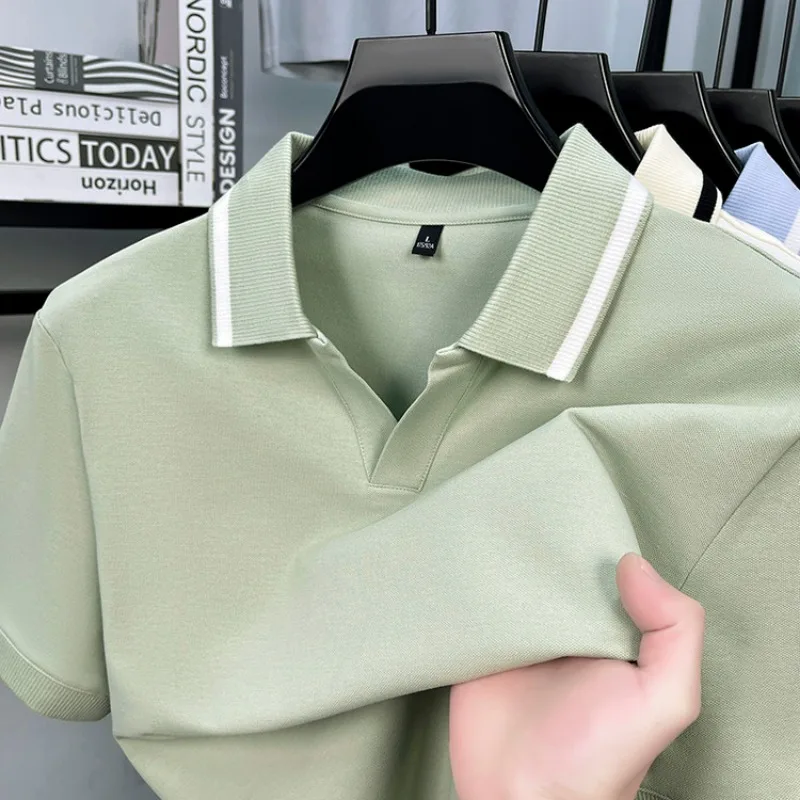 Men's Polo Shirts Tshirt Short Sleeve Contrast Color Design Casual Buttonless Summer Top