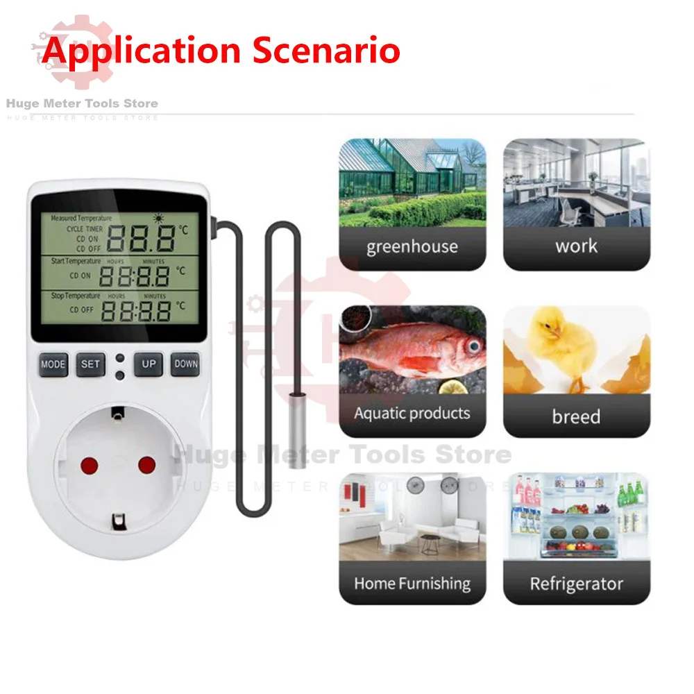 Digitaler Temperaturregler, Steckdosenthermostat, 220 V, EU-Stecker, Timer, Steckdosenthermostat mit Sensorsonde, Heizung, Kühlung