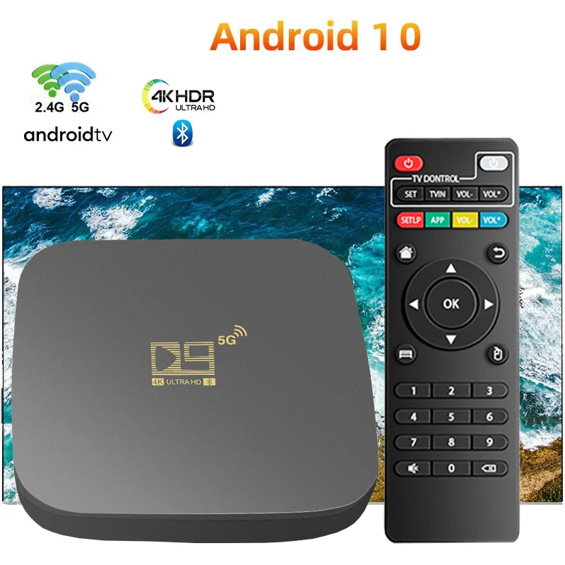 D9 Amlogic S905inj Smart TV Box, Décodeur Android 10, Récepteur TV, 4K, 8 Go, 128 Go, USB 2.0, 100M, LAN, 2024