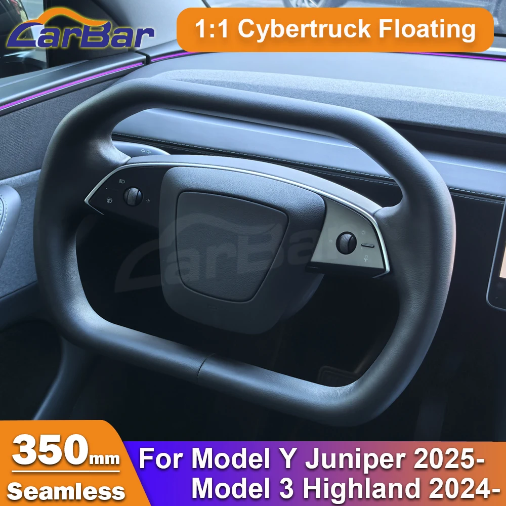 Carbar 350mm Cybertruck Style Yoke Steering Wheel for Tesla Model Y Juniper Model 3 Highland Design  6 O‘Clock Floating