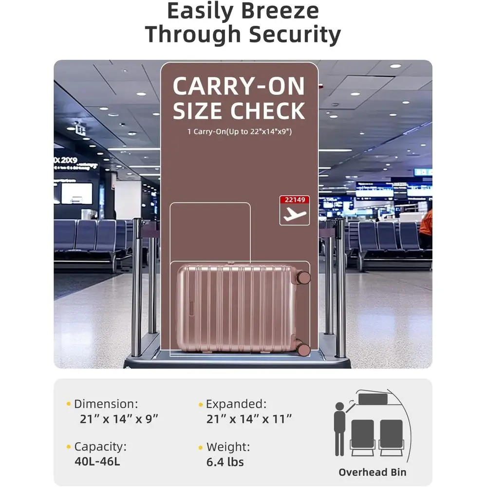 20 Inch Rose Gold Luggage - Airline Approved, Expandable Hardside Suitcase with Spinner Wheels & TSA Lock
