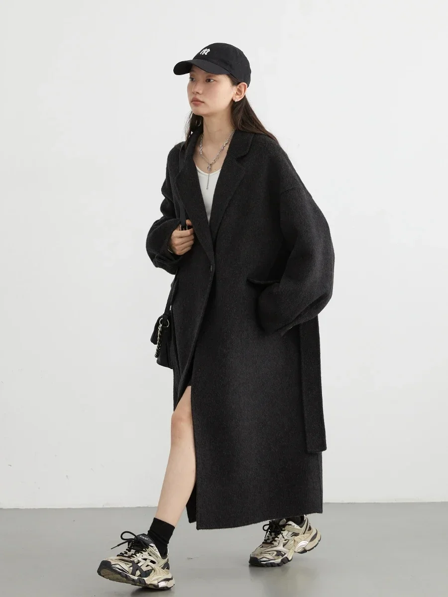 CHIC VEN Fashion Women Casual Loose Lacing Belt Woolen Overcoat Long Thicken Double-sided Woolen Coat Autumn Winter Outwear 2023