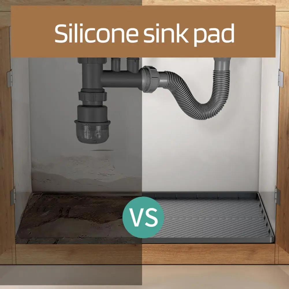 under Sink Mat Silicone Sink Mat Waterproof Drip Tray Kitchen Cabinet Protector Organizer Multi-functional Bathroom Shelf Liner