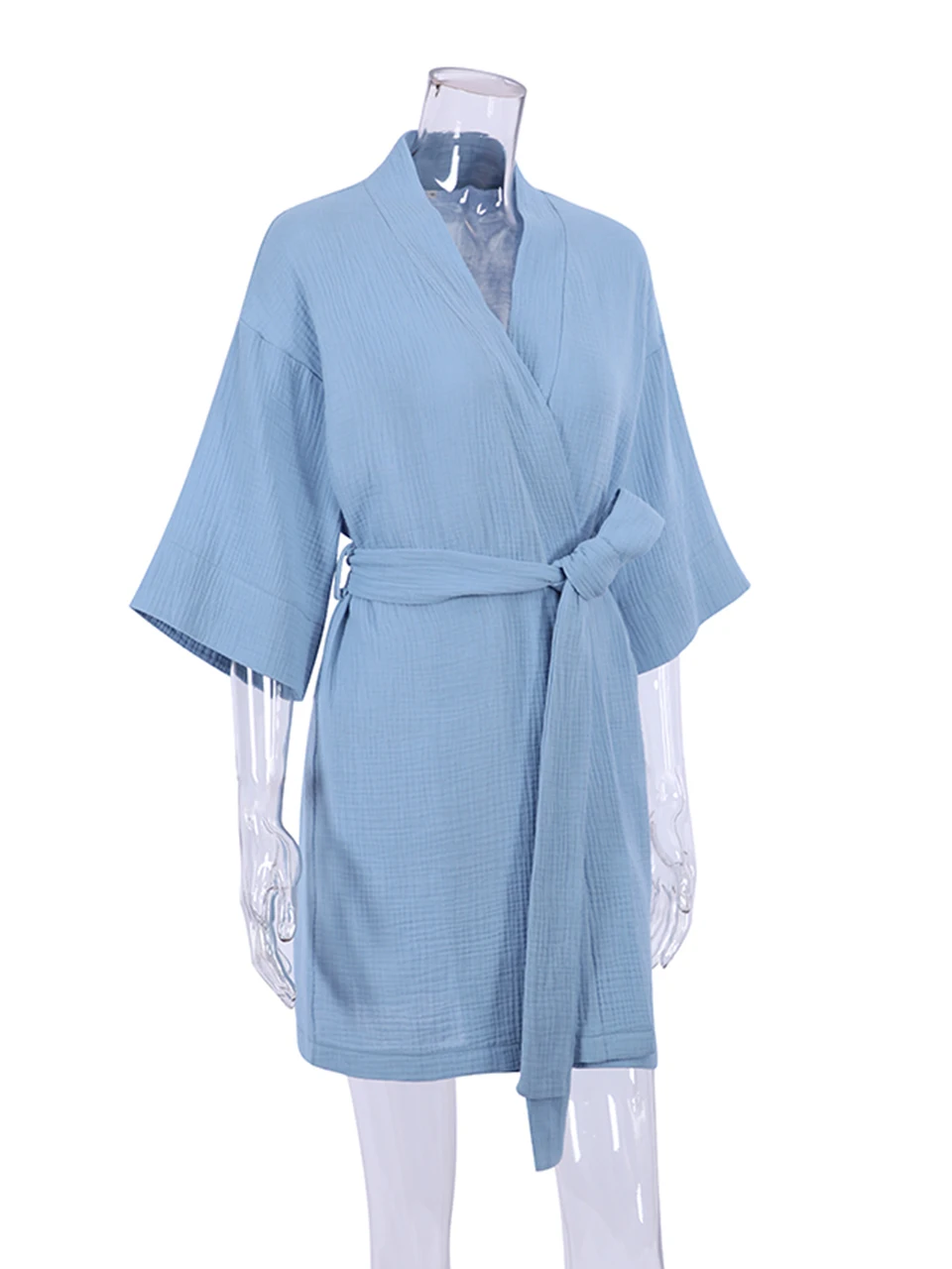 Cotton Crape Kimono Robe Women Nightwear Bathrobes Lace Up Sleepwear Muslin Ladies Home Clothes Solid Color Robes Women Nightie