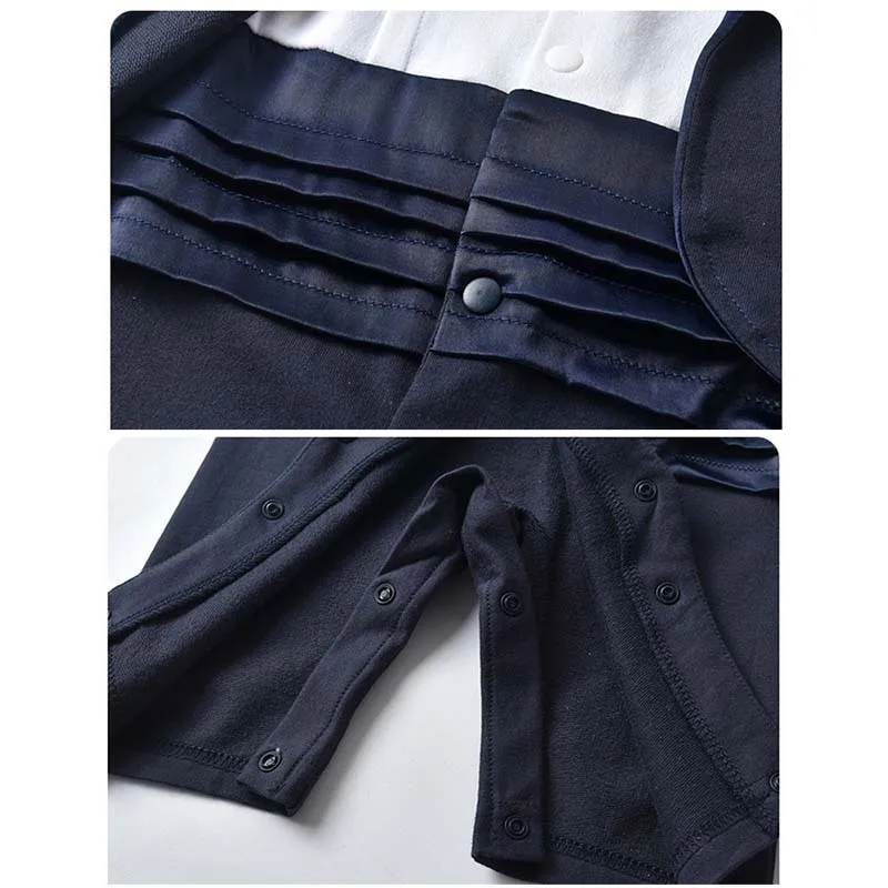 طفل الفتيان رومبير قطعة واحدة ربطة القوس فيونكة بذلة البحرية القطن عموما الوليد بنين الشتاء شهم دعوى طفل سهرة الملابس 0-3 متر #6