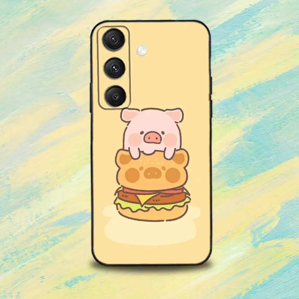 C-Cartoon L-LuLu cute Pig Phone Case For Samsung S25,S24,S10,S22,S21,S20,S23,Ultra,Plus,Lite,FE,Soft Silicone Black Cover